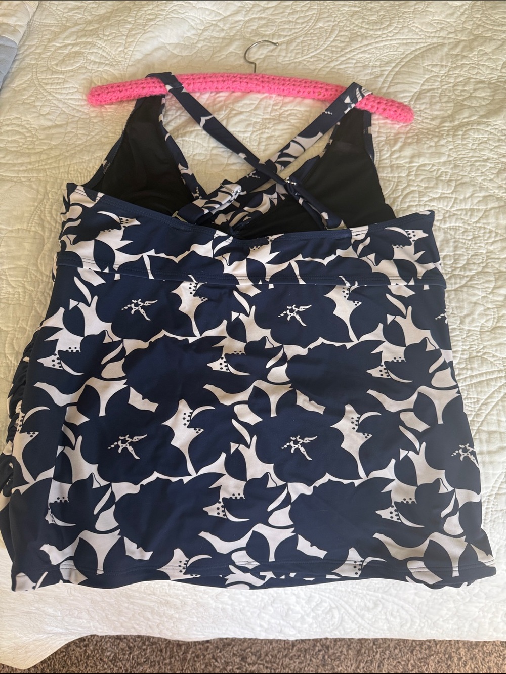 Floral Navy & White Swim Tankini Top with Crossover V-Neck & Support - Picture 2 of 3